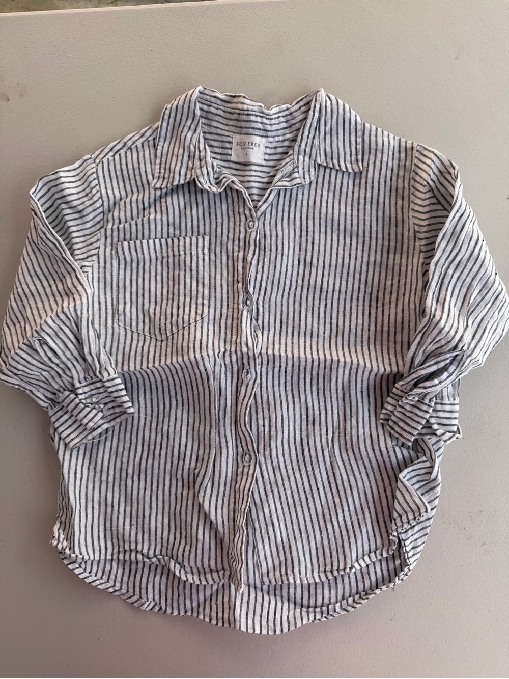 Fostered Kids White & Navy Striped Button-Up Shirt